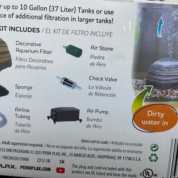 Penn-Plax Decorative Striped Rock Bubble Aquarium Filter Filtration Set - 10 Gal - Picture 4 of 5